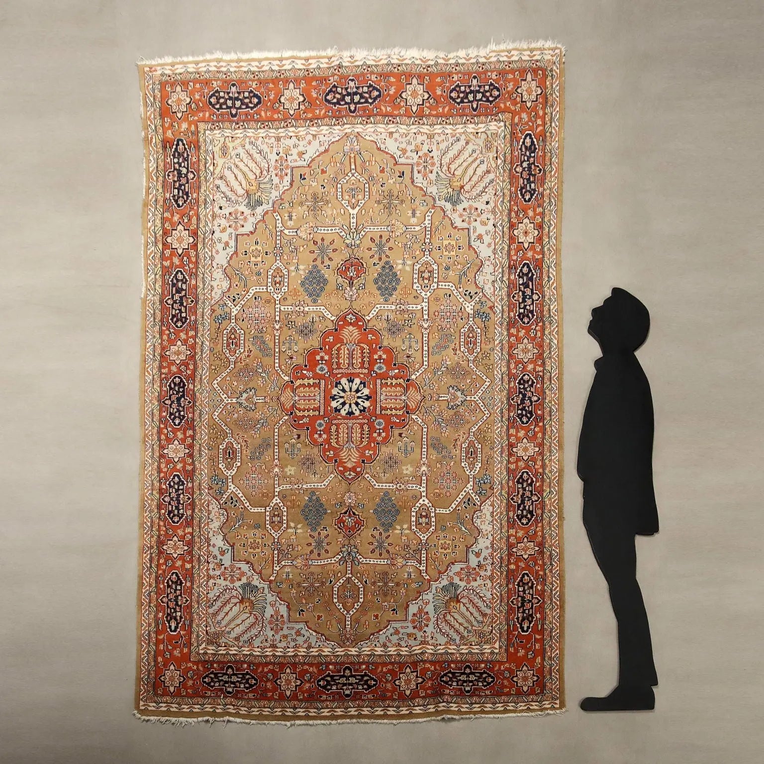 Antique Srinagar Carpet Cotton Wool Thin Knot 110 x 79 In