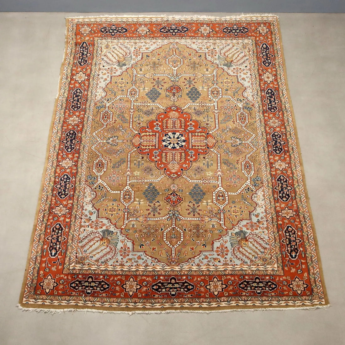 Antique Srinagar Carpet Cotton Wool Thin Knot 110 x 79 In