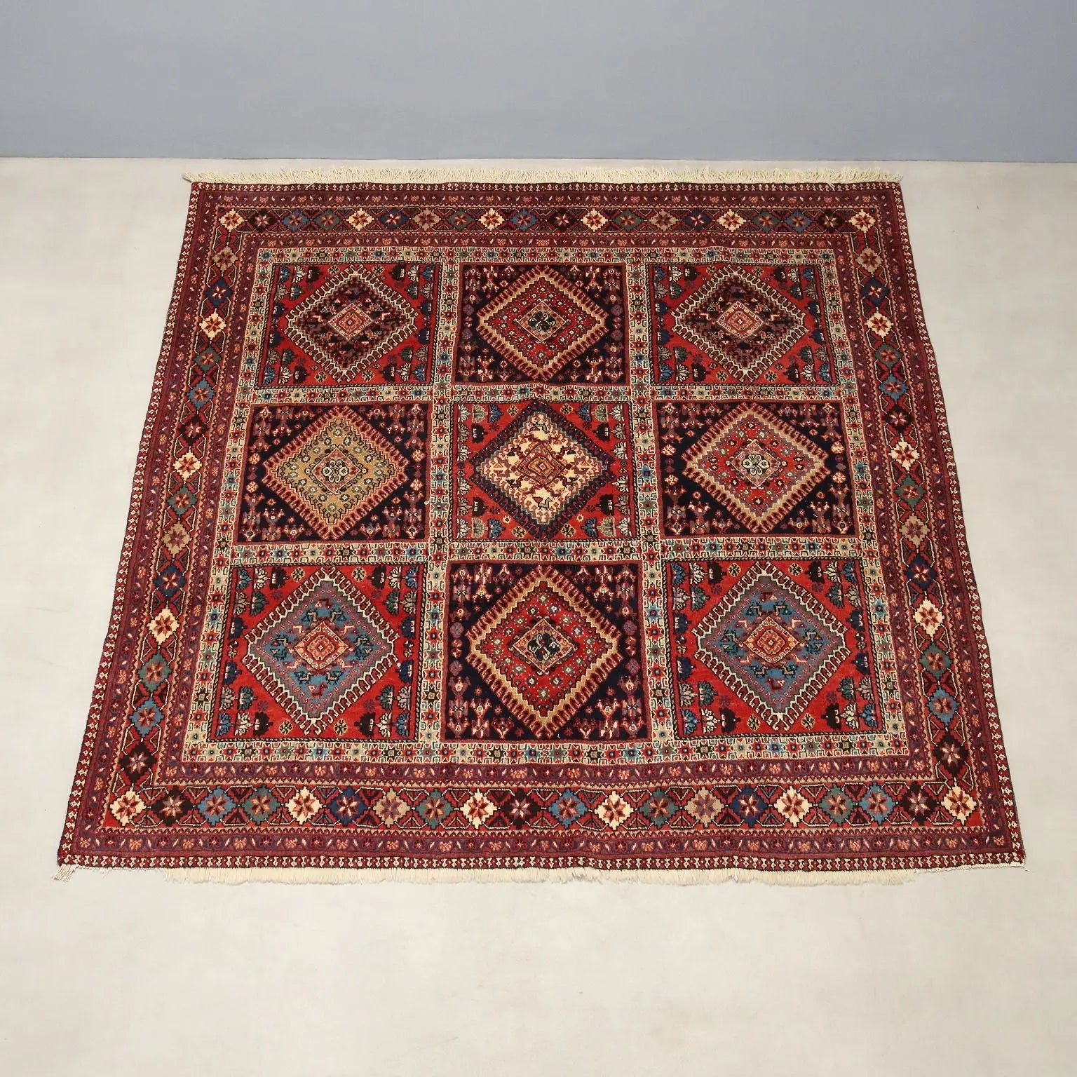 Antique Asian Carpet Wool Heavy Knot Handmade 81 x 77 In
