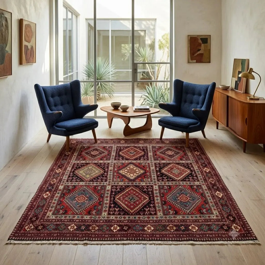 Antique Asian Carpet Wool Heavy Knot Handmade 81 x 77 In