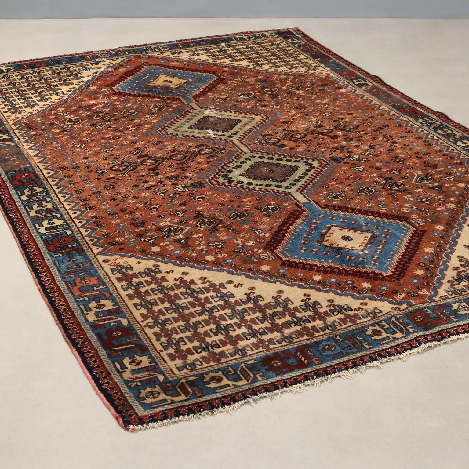 Antique Asian Carpet Wool Heavy Knot Handmade 92 x 62 In