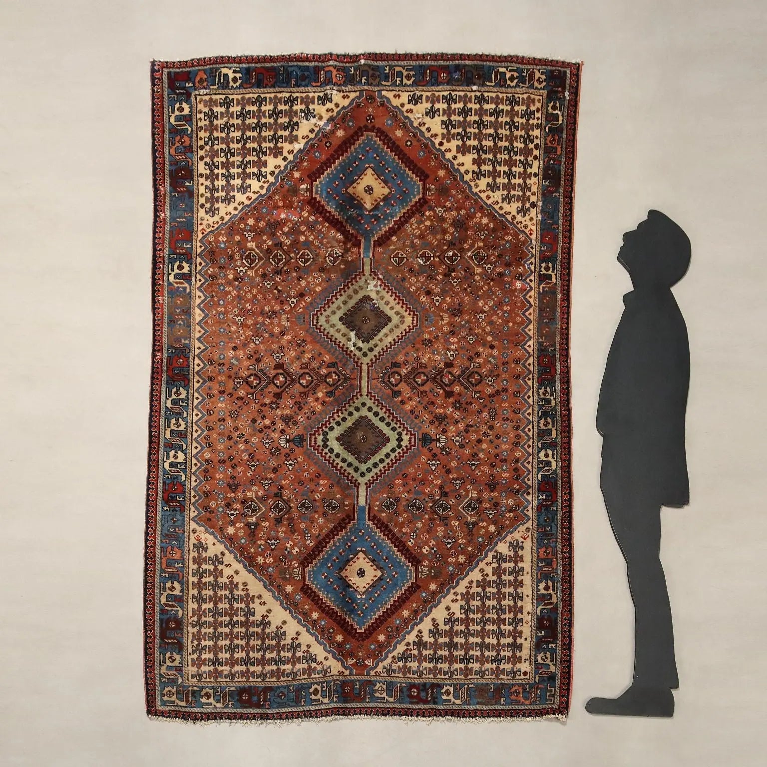 Antique Asian Carpet Wool Heavy Knot Handmade 92 x 62 In