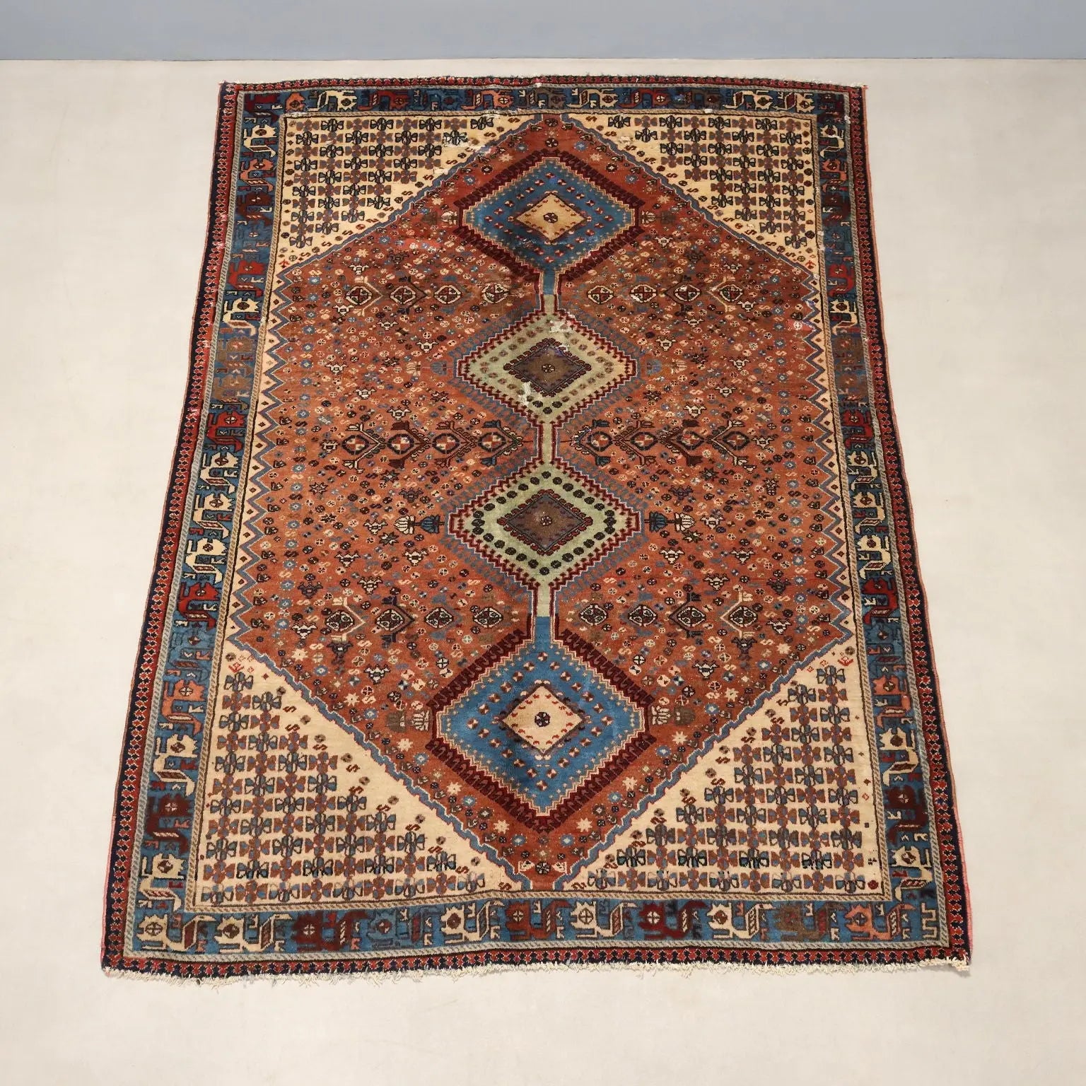 Antique Asian Carpet Wool Heavy Knot Handmade 92 x 62 In