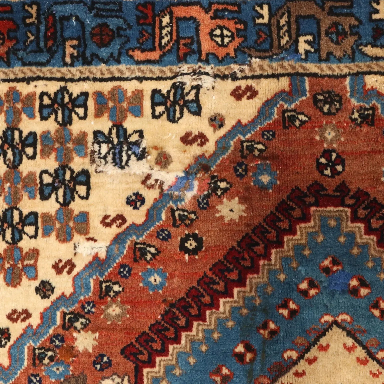 Antique Asian Carpet Wool Heavy Knot Handmade 92 x 62 In