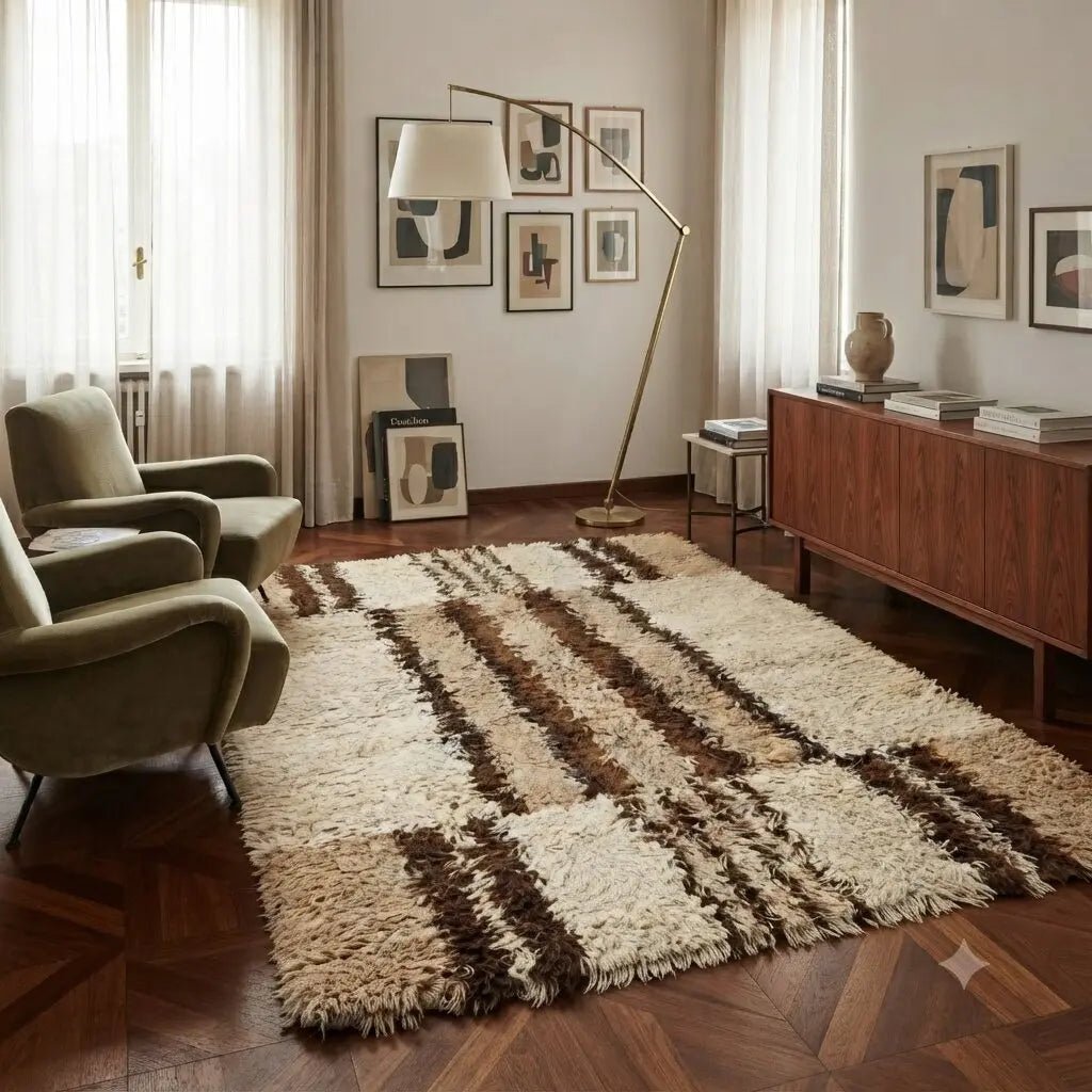 Modern Carpet Wool Heavy Knot Machine Made 87 x 63 In
