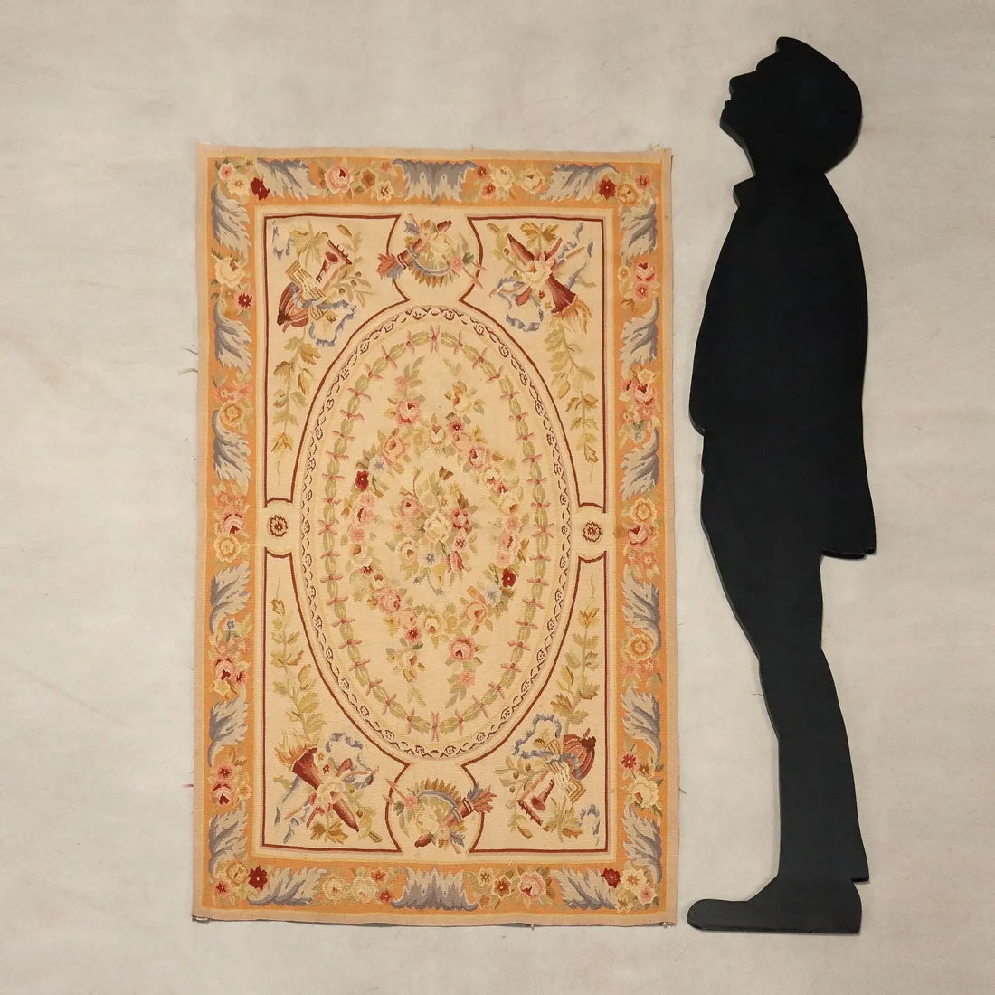 Antique Aubusson Carpet Cotton Extra-Thin Knot 59 x 35 In
