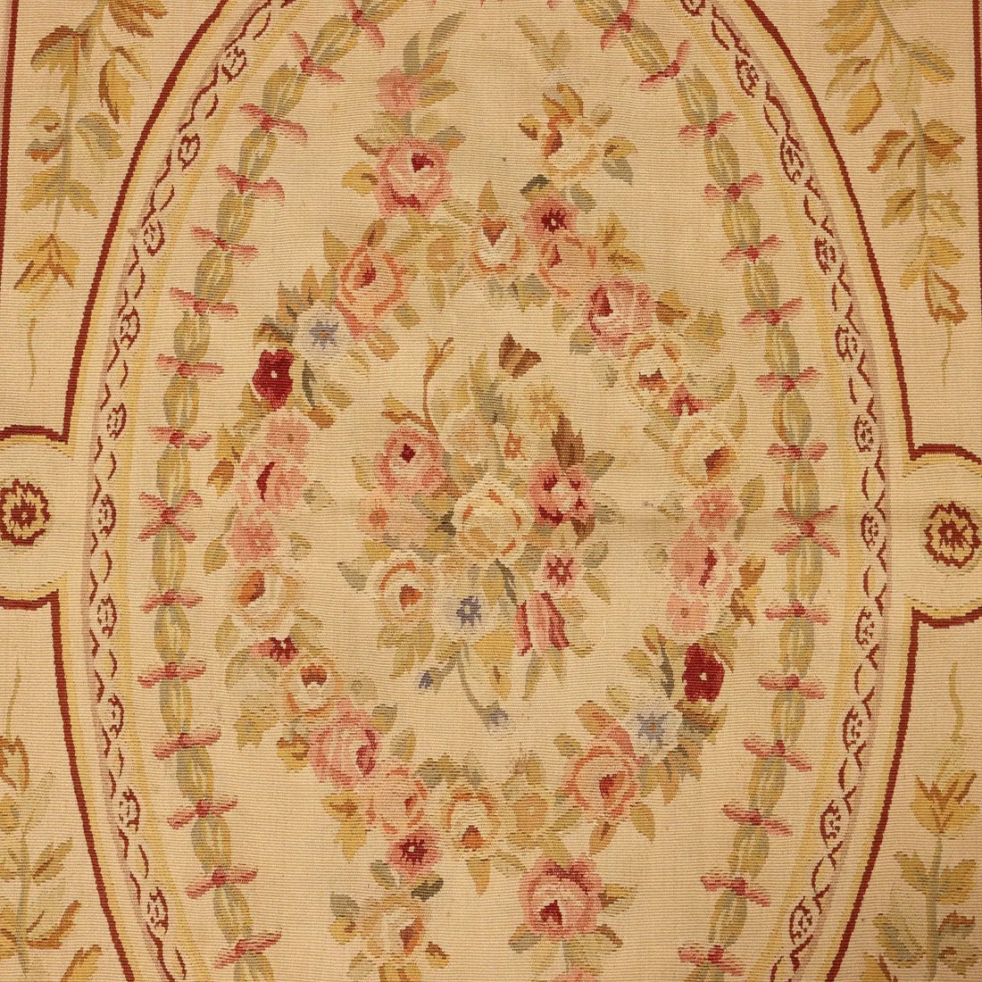 Antique Aubusson Carpet Cotton Extra-Thin Knot 59 x 35 In