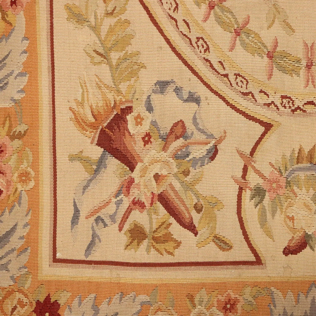 Antique Aubusson Carpet Cotton Extra-Thin Knot 59 x 35 In
