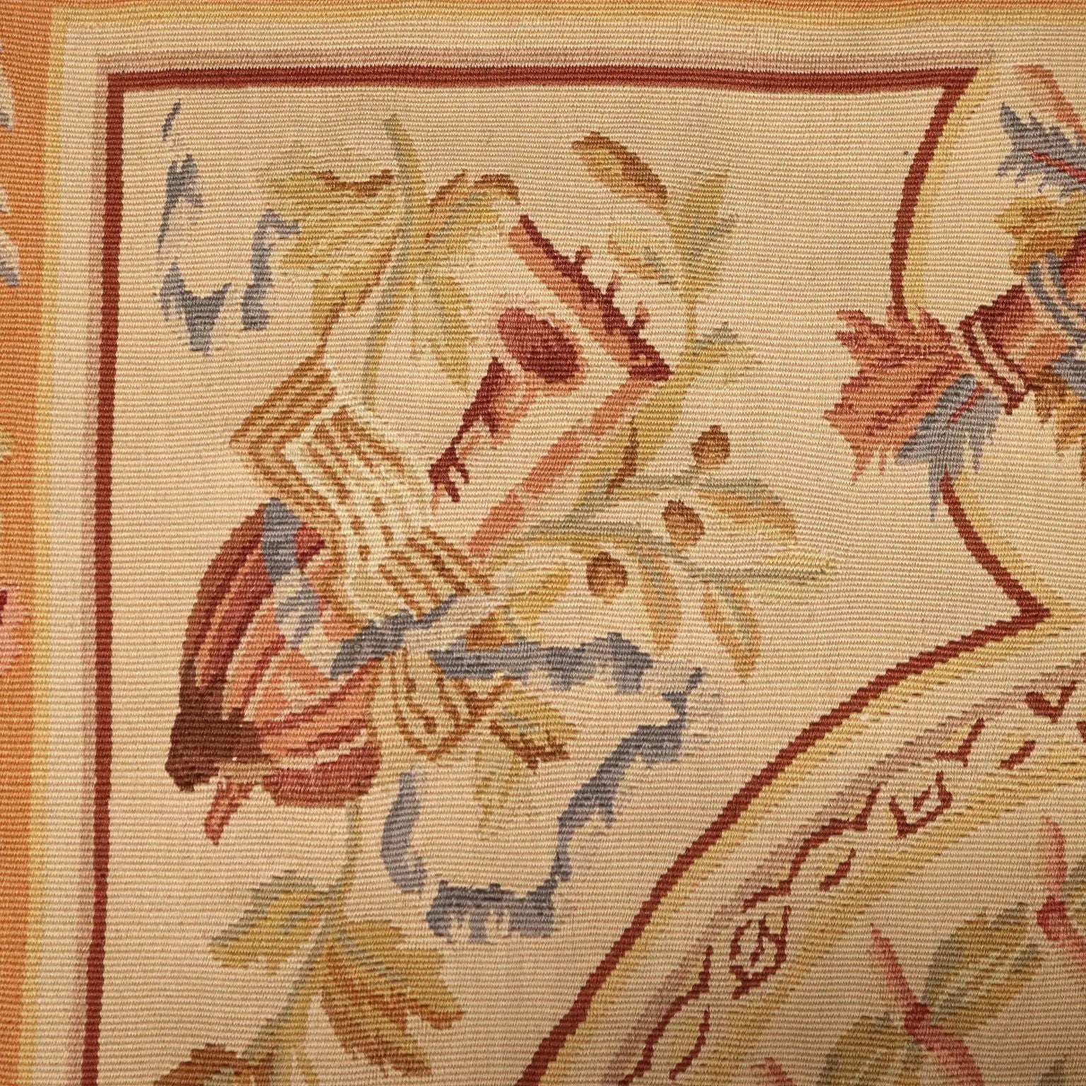 Antique Aubusson Carpet Cotton Extra-Thin Knot 59 x 35 In