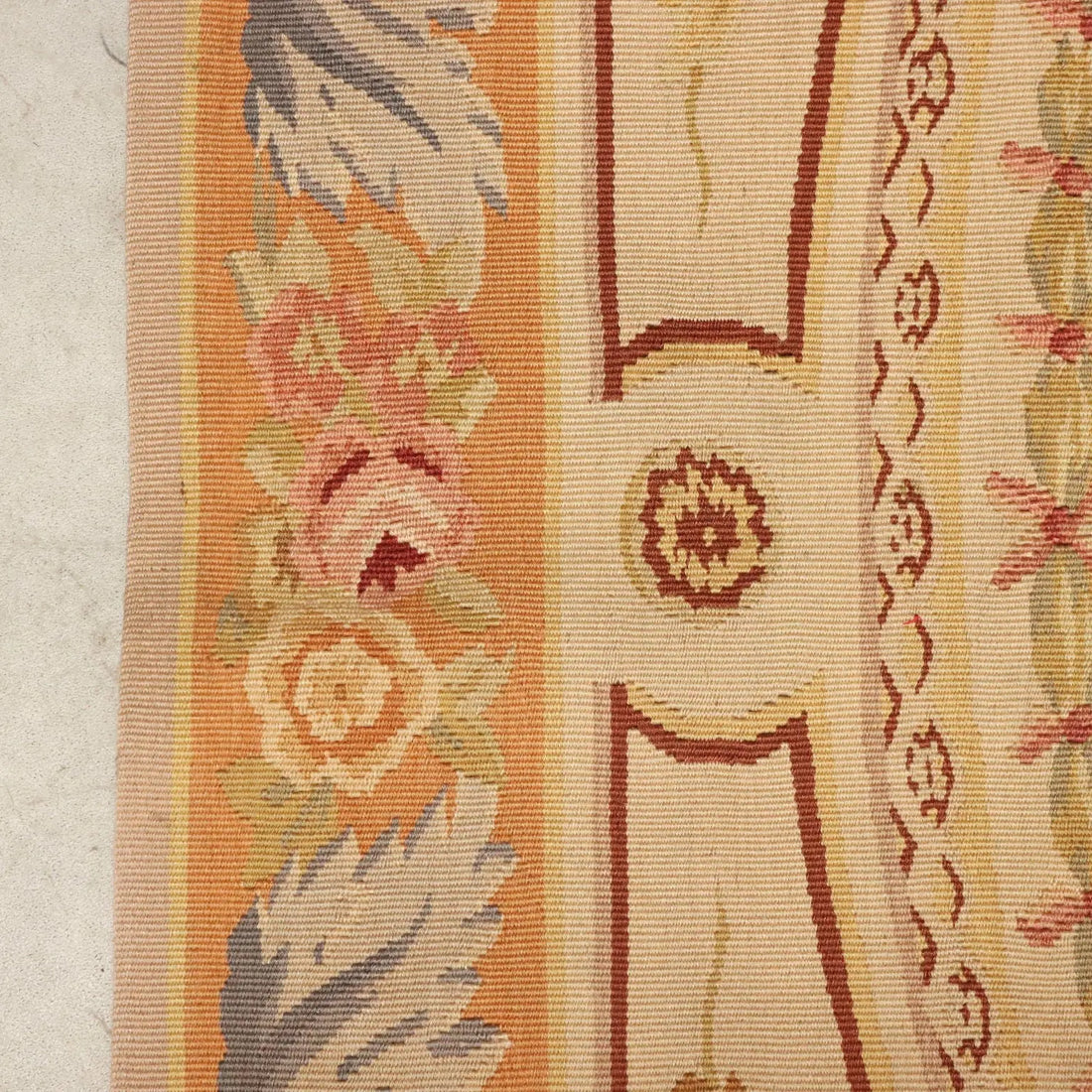 Antique Aubusson Carpet Cotton Extra-Thin Knot 59 x 35 In