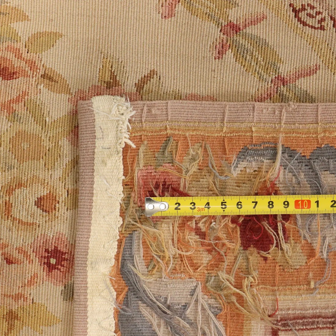 Antique Aubusson Carpet Cotton Extra-Thin Knot 59 x 35 In