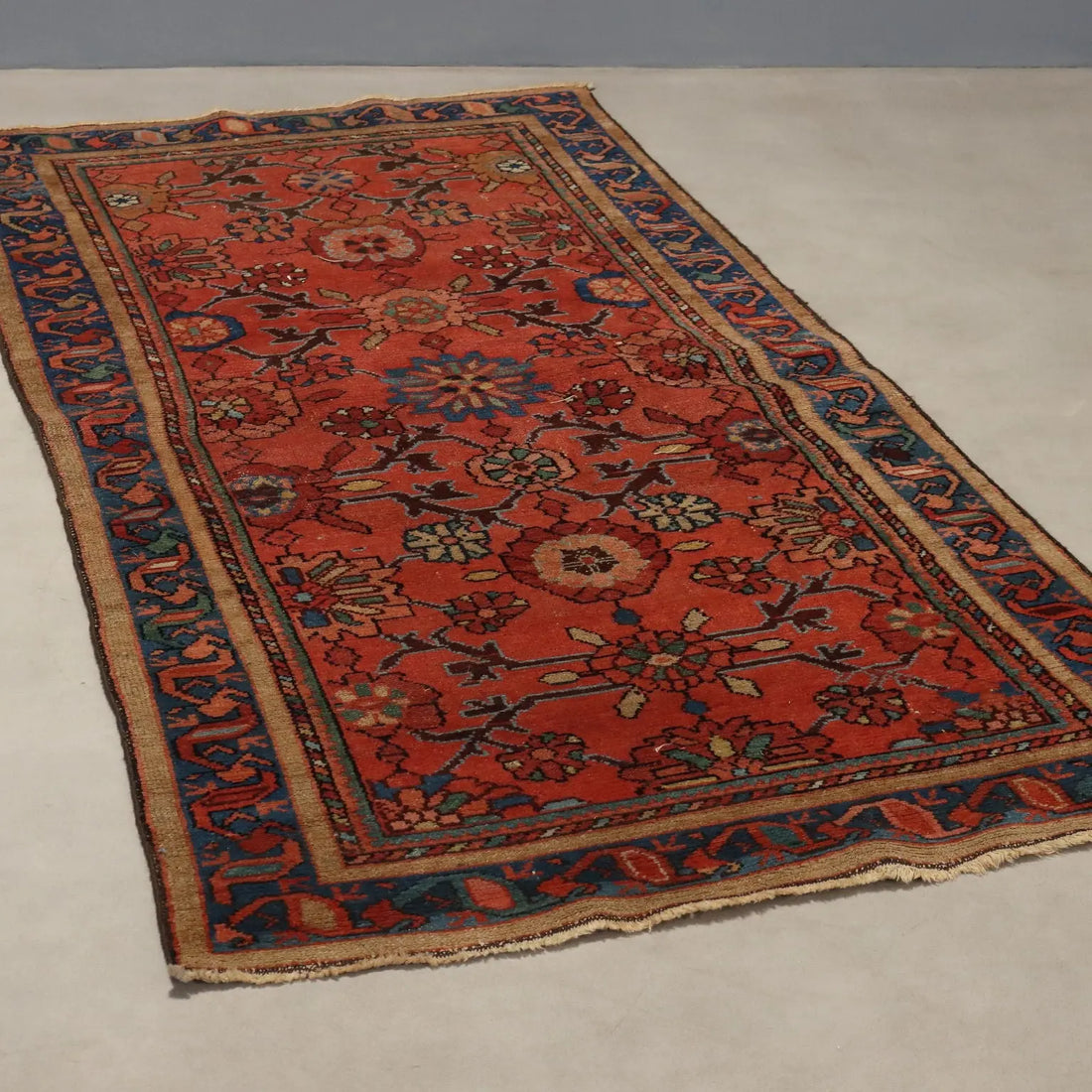 Antique Asian Carpet Cotton Wool Thin Knot 79 x 37 In