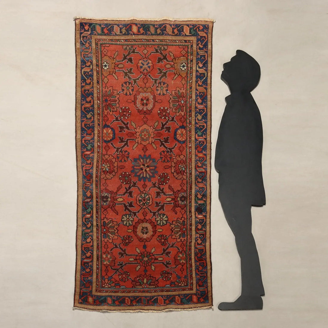 Antique Asian Carpet Cotton Wool Thin Knot 79 x 37 In