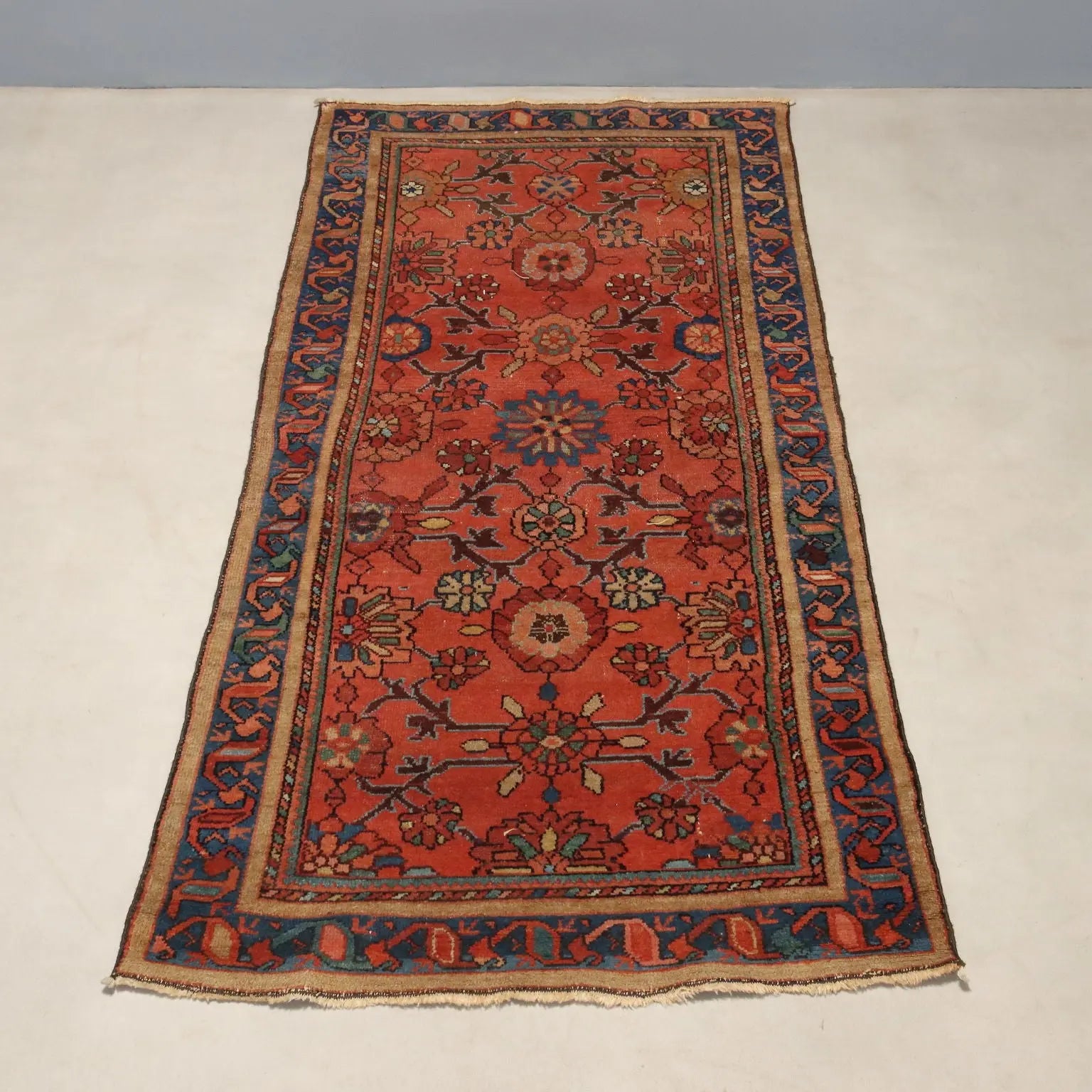 Antique Asian Carpet Cotton Wool Thin Knot 79 x 37 In