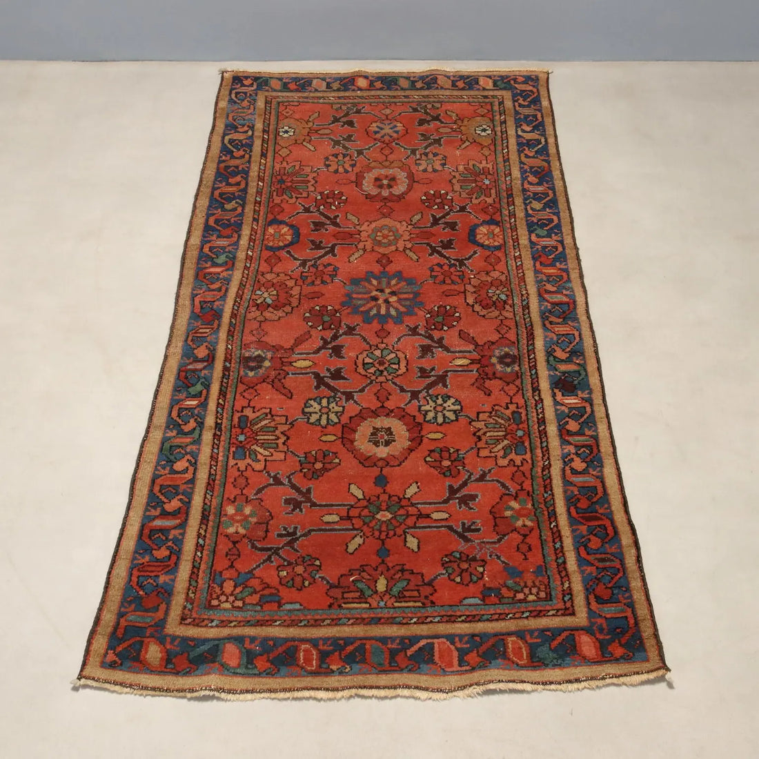 Antique Asian Carpet Cotton Wool Thin Knot 79 x 37 In