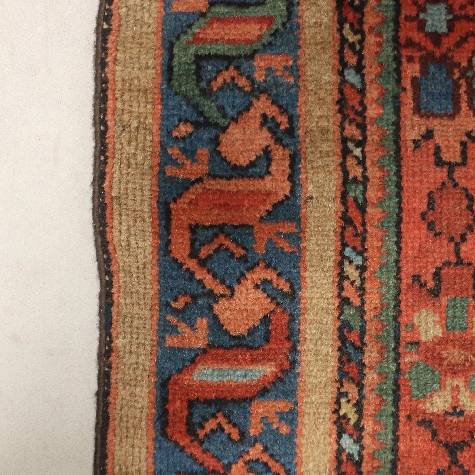 Antique Asian Carpet Cotton Wool Thin Knot 79 x 37 In