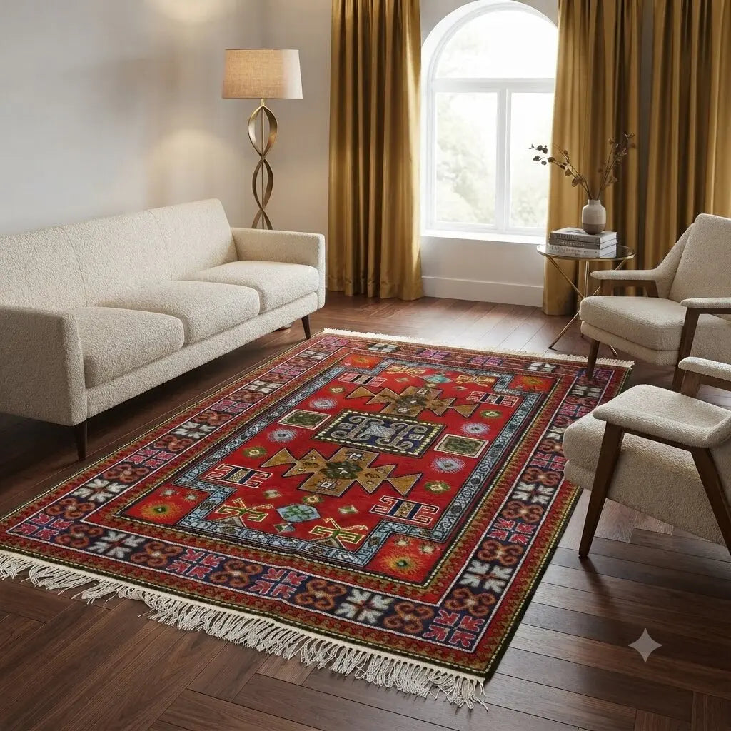 Antique Shirwan Carpet Cotton Wool Thin Knot Russia 84 x 59 In