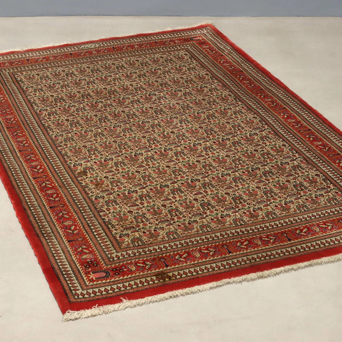 Antique Asian Carpet Cotton Wool Silk Thin Knot 59 x 39 In
