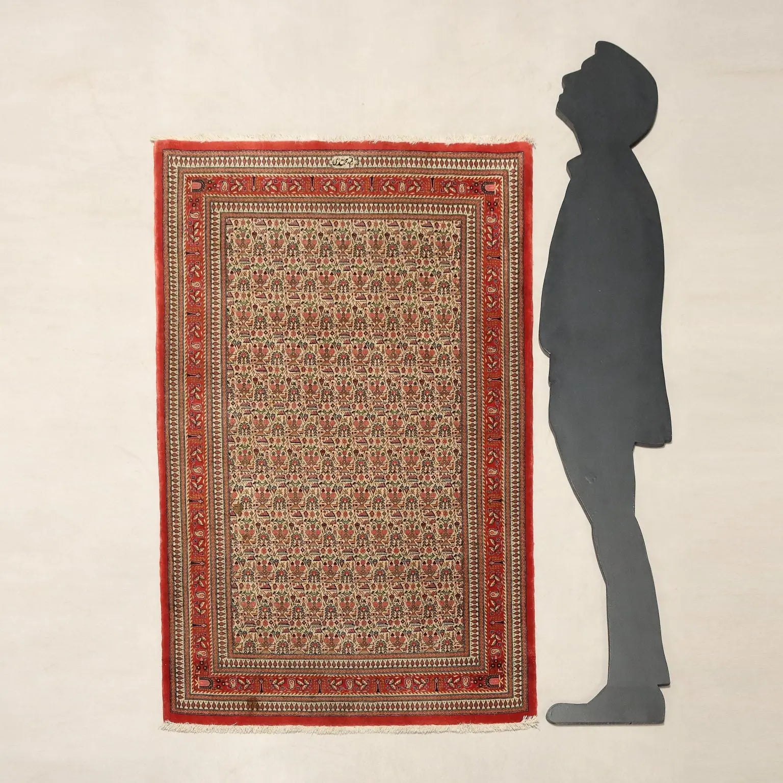 Antique Asian Carpet Cotton Wool Silk Thin Knot 59 x 39 In