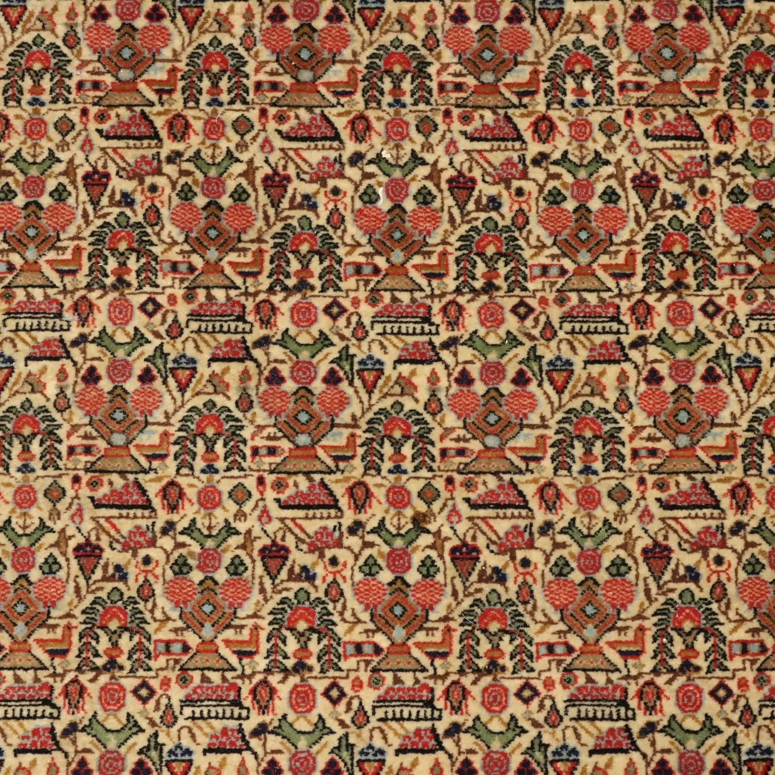 Antique Asian Carpet Cotton Wool Silk Thin Knot 59 x 39 In