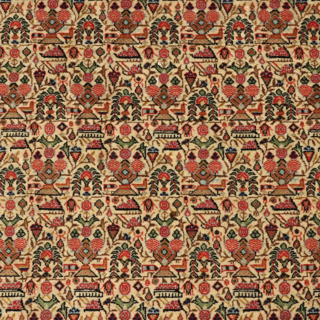 Antique Asian Carpet Cotton Wool Silk Thin Knot 59 x 39 In