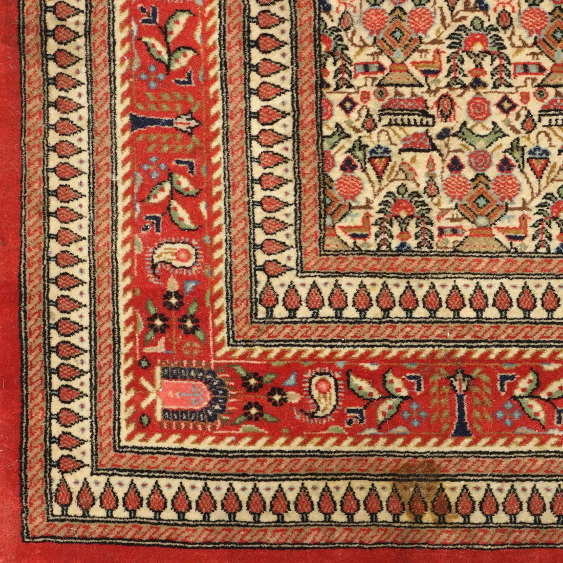 Antique Asian Carpet Cotton Wool Silk Thin Knot 59 x 39 In