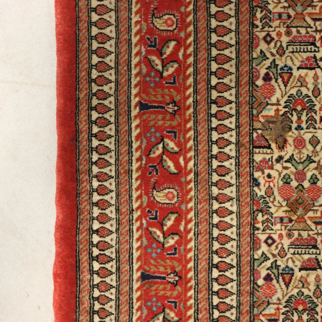 Antique Asian Carpet Cotton Wool Silk Thin Knot 59 x 39 In