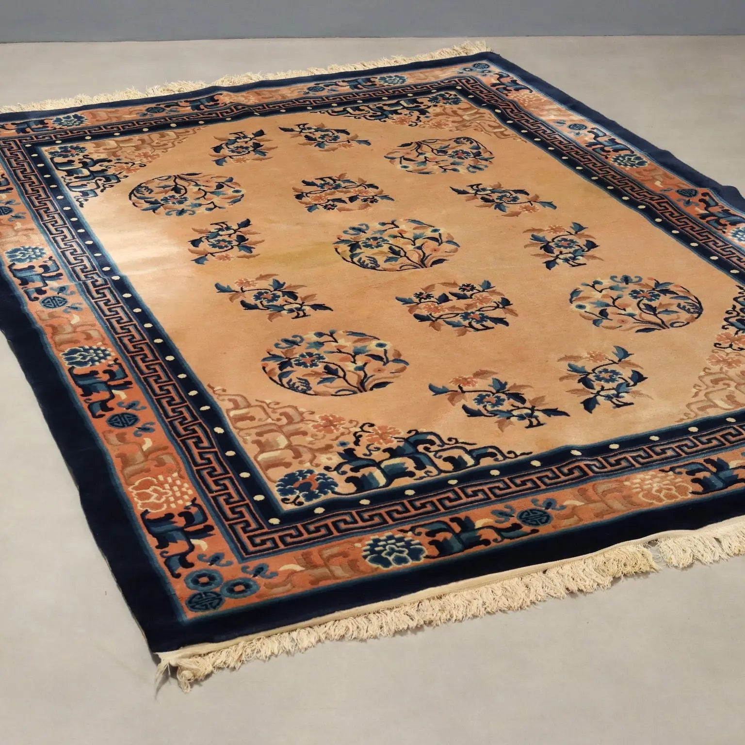 Antique Beijing Carpet Cotton Wool Thin Knot China 90 x 67 In