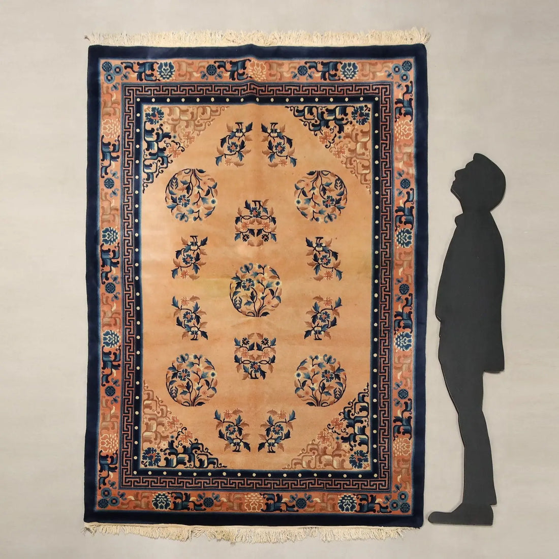Antique Beijing Carpet Cotton Wool Thin Knot China 90 x 67 In