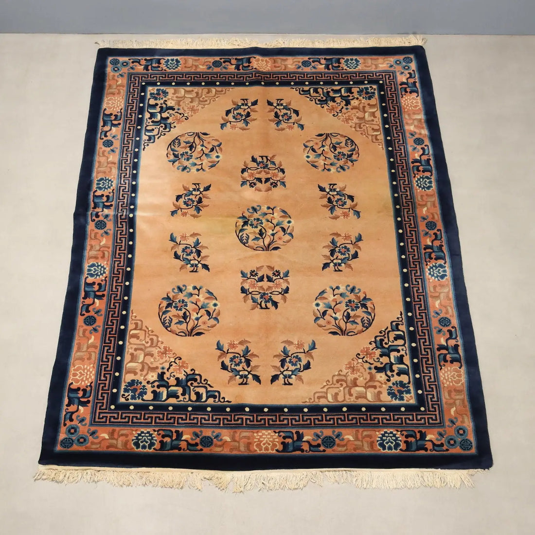 Antique Beijing Carpet Cotton Wool Thin Knot China 90 x 67 In