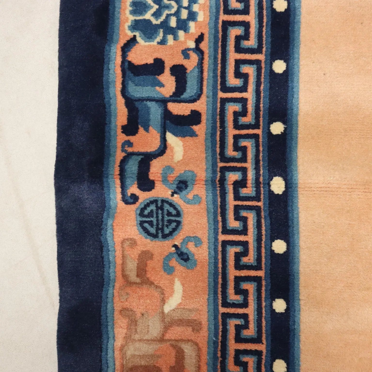 Antique Beijing Carpet Cotton Wool Thin Knot China 90 x 67 In