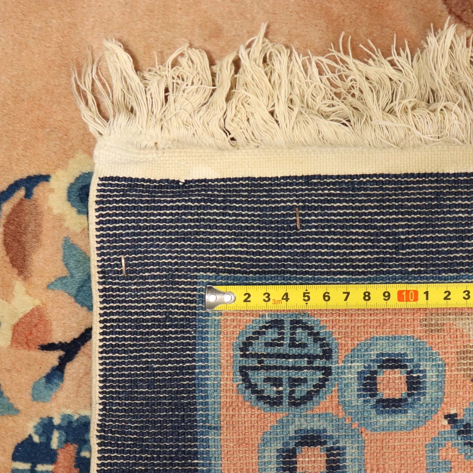 Antique Beijing Carpet Cotton Wool Thin Knot China 90 x 67 In