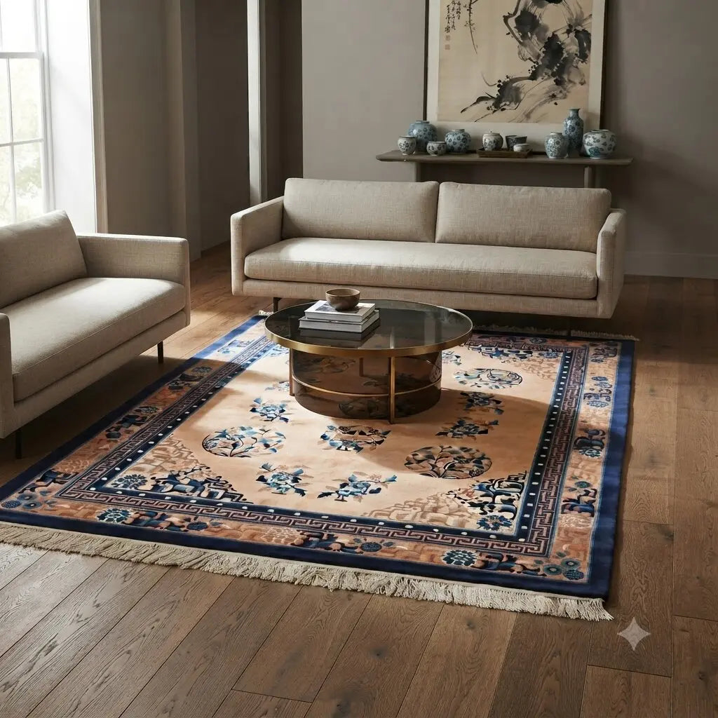 Antique Beijing Carpet Cotton Wool Thin Knot China 90 x 67 In