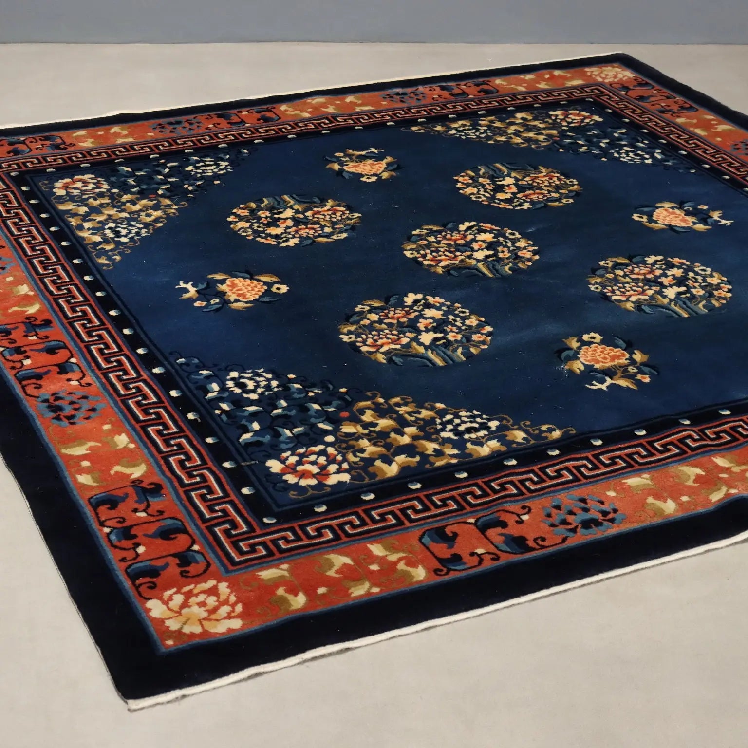 Antique Beijing Carpet Cotton Wool Thin Knot 79 x 79 In