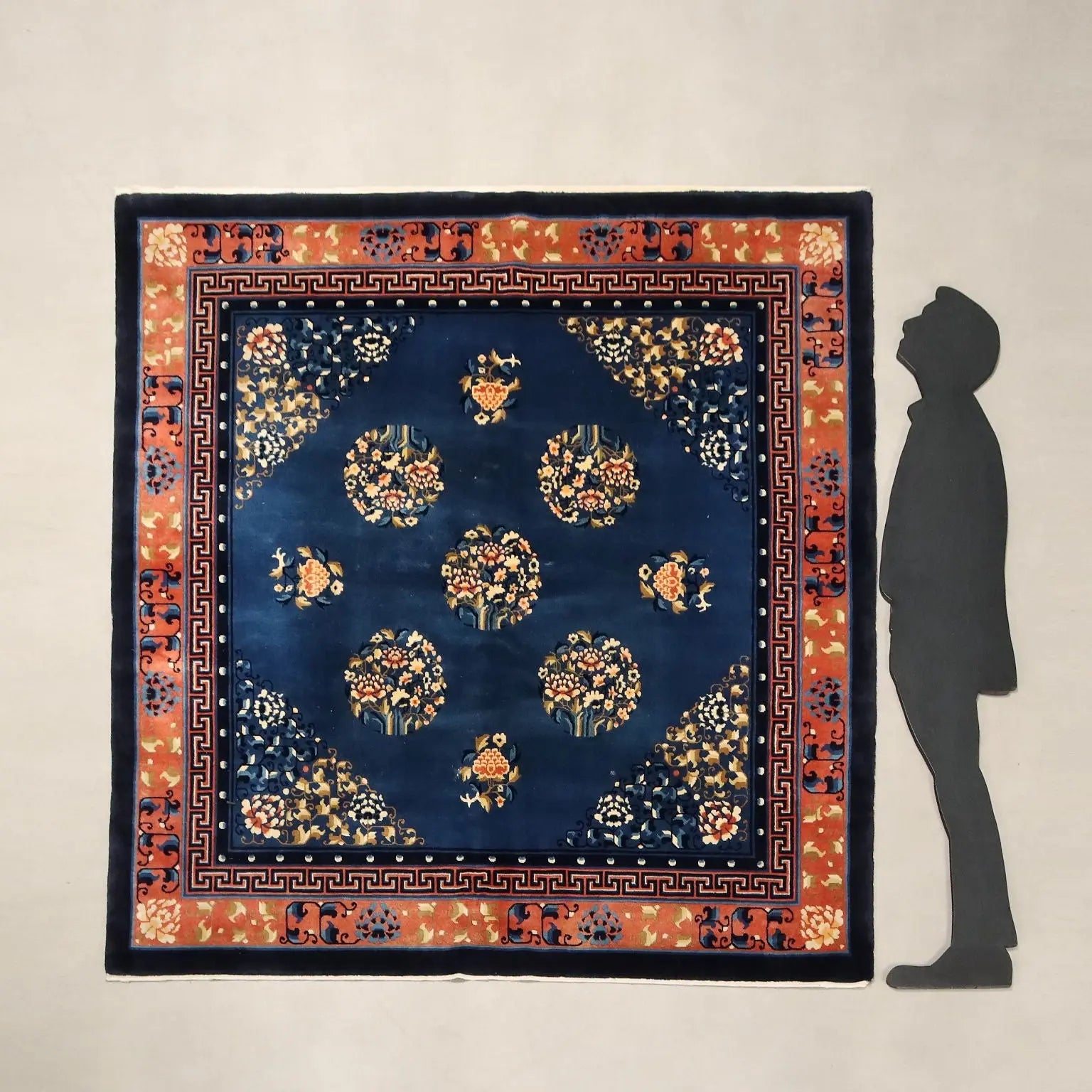 Antique Beijing Carpet Cotton Wool Thin Knot 79 x 79 In
