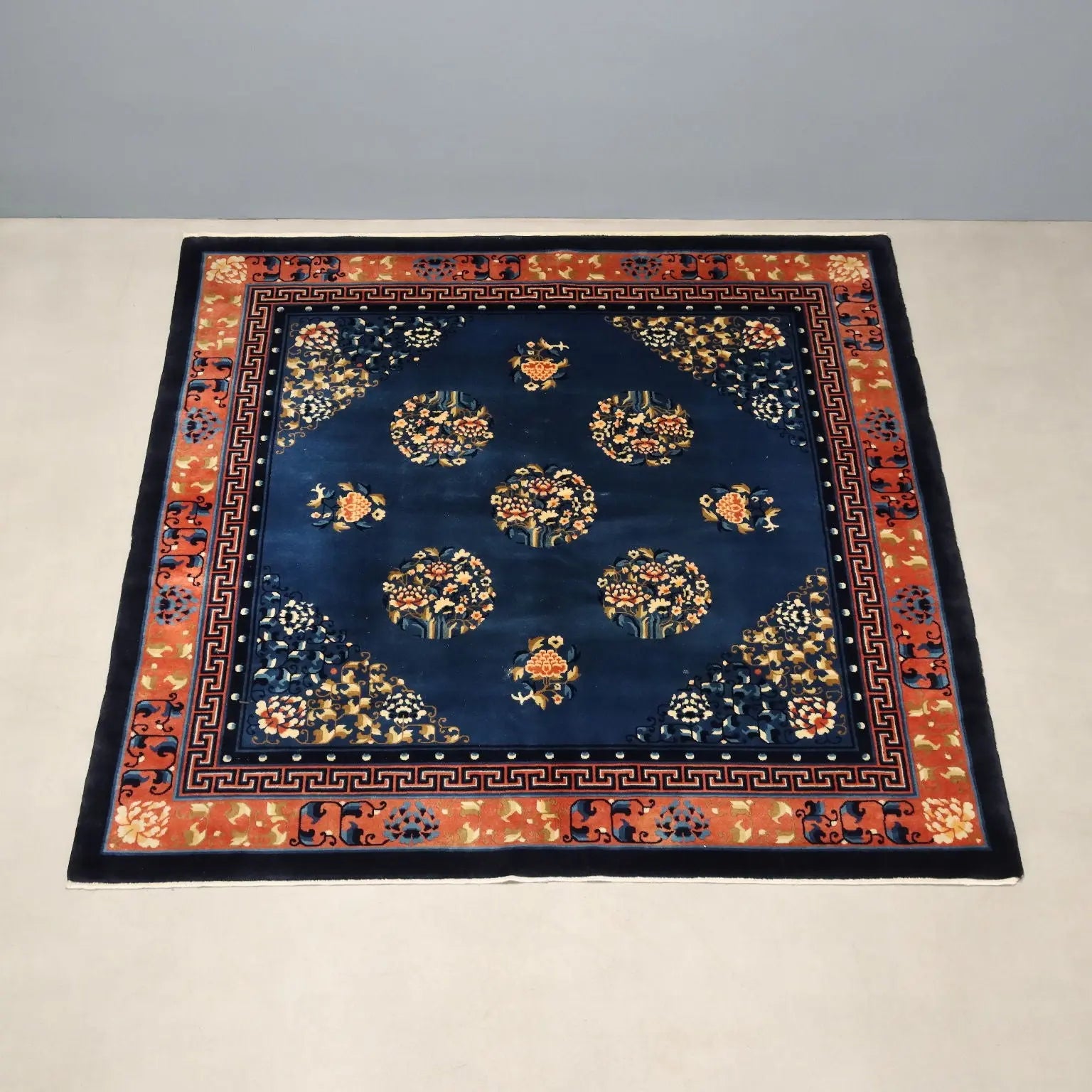 Antique Beijing Carpet Cotton Wool Thin Knot 79 x 79 In