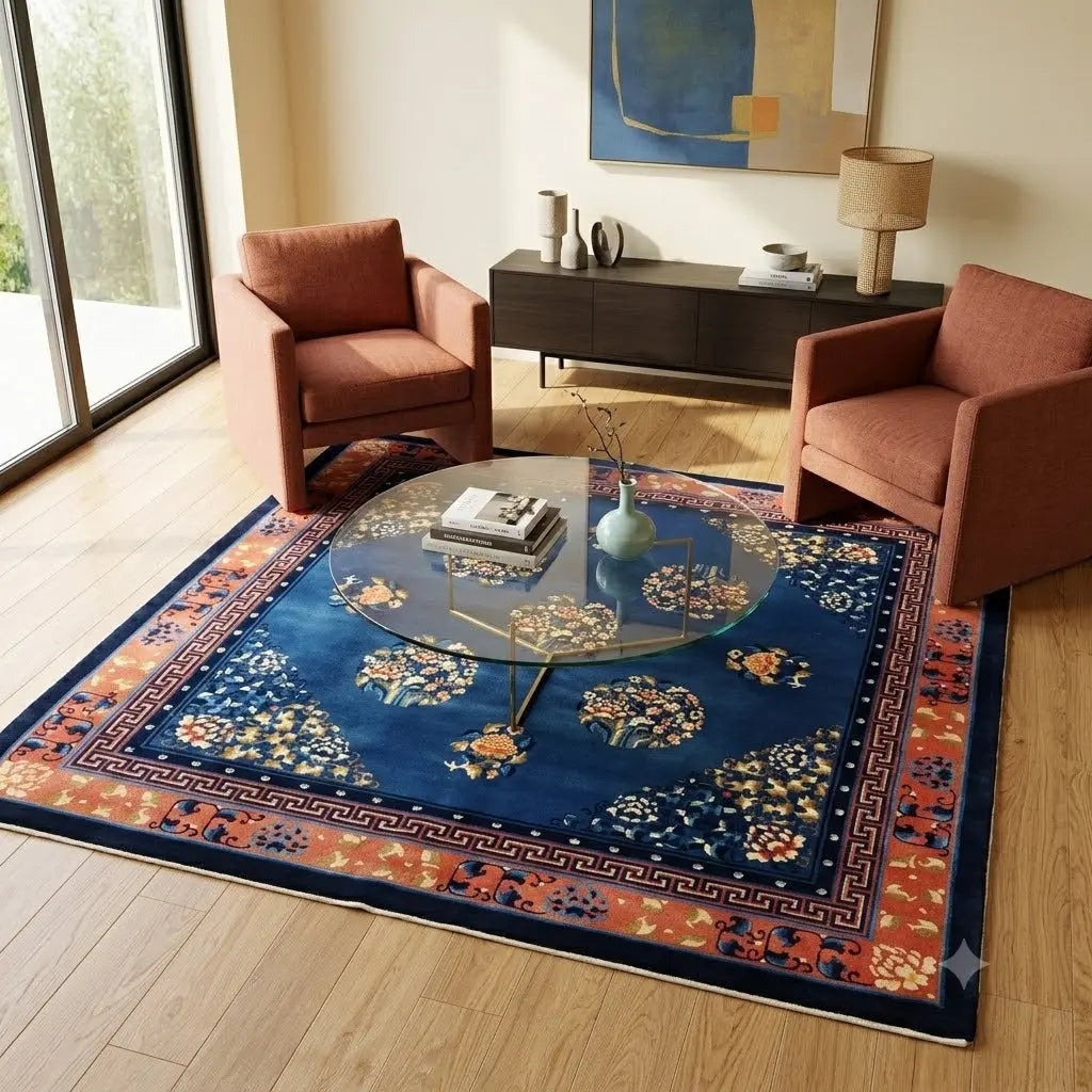 Antique Beijing Carpet Cotton Wool Thin Knot 79 x 79 In