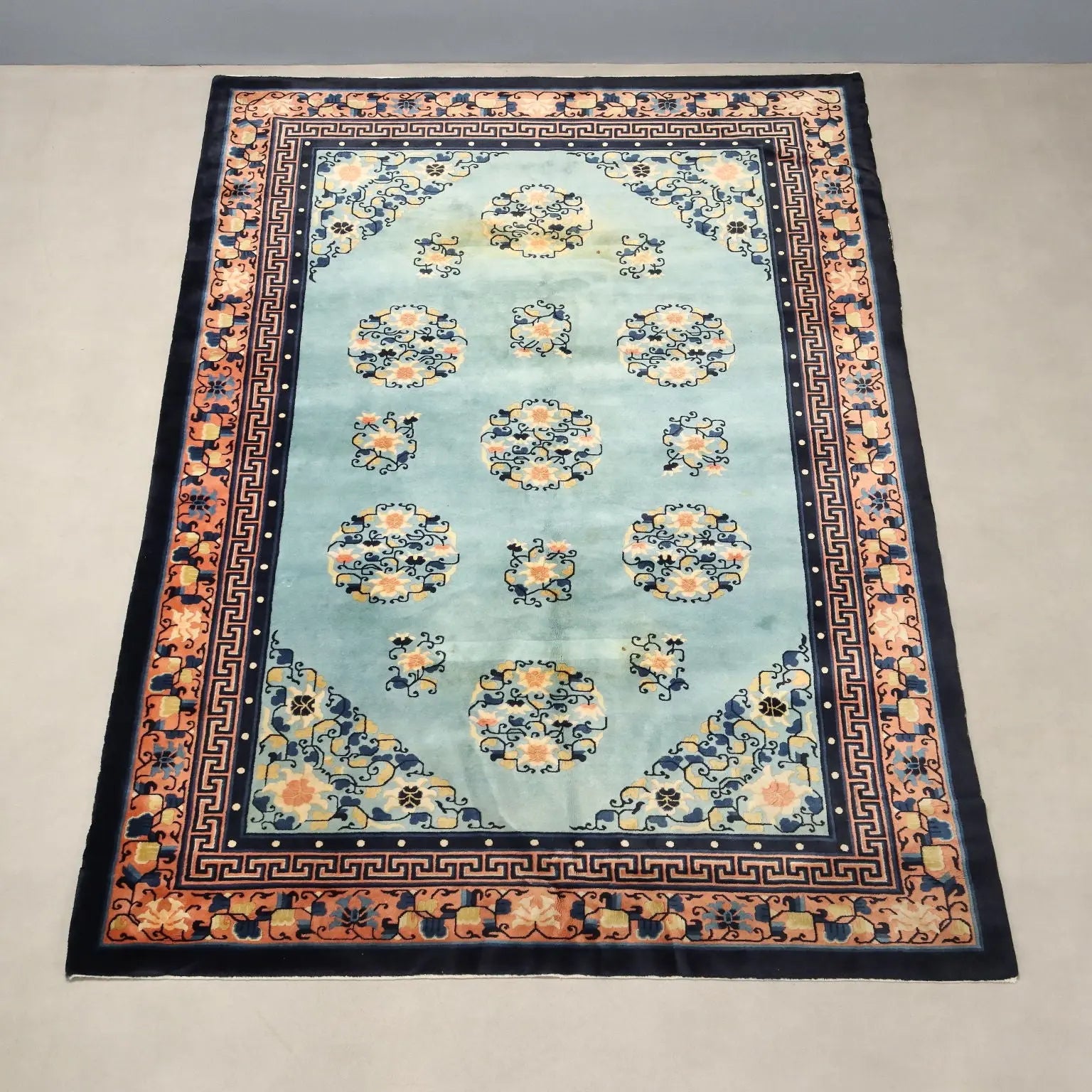 Antique Beijing Carpet Cotton Wool Thin Knot China 106 x 71 In