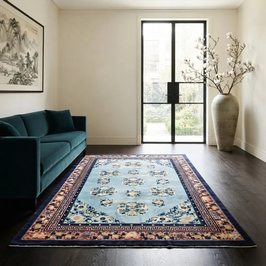 Antique Beijing Carpet Cotton Wool Thin Knot China 106 x 71 In