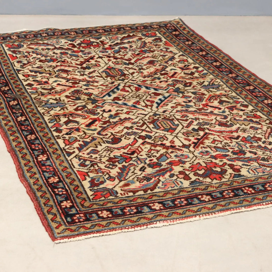 Antique Asian Carpet Cotton Wool Thin Knot 51 x 35 In