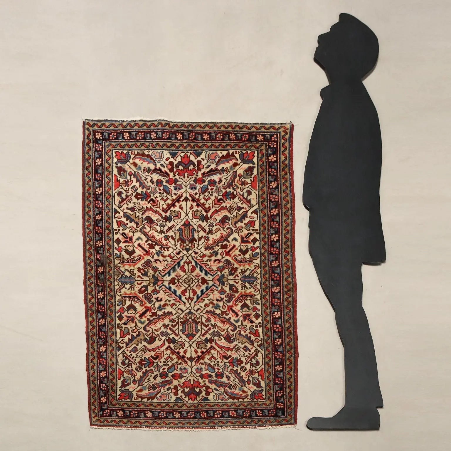 Antique Asian Carpet Cotton Wool Thin Knot 51 x 35 In