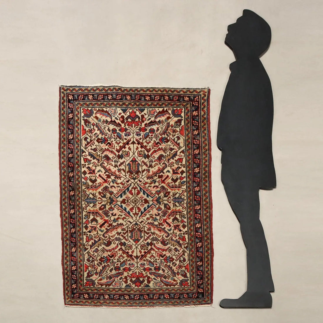 Antique Asian Carpet Cotton Wool Thin Knot 51 x 35 In