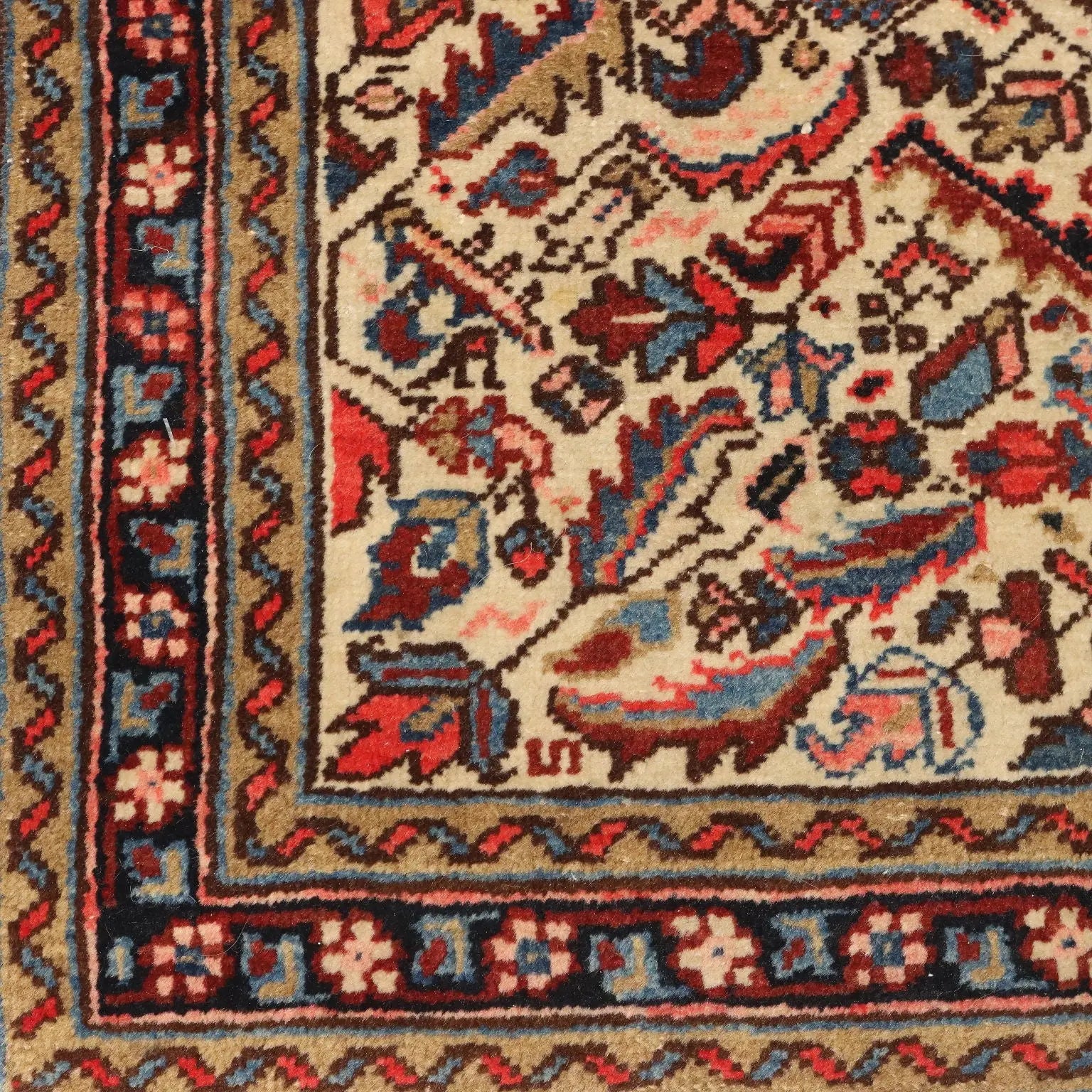 Antique Asian Carpet Cotton Wool Thin Knot 51 x 35 In
