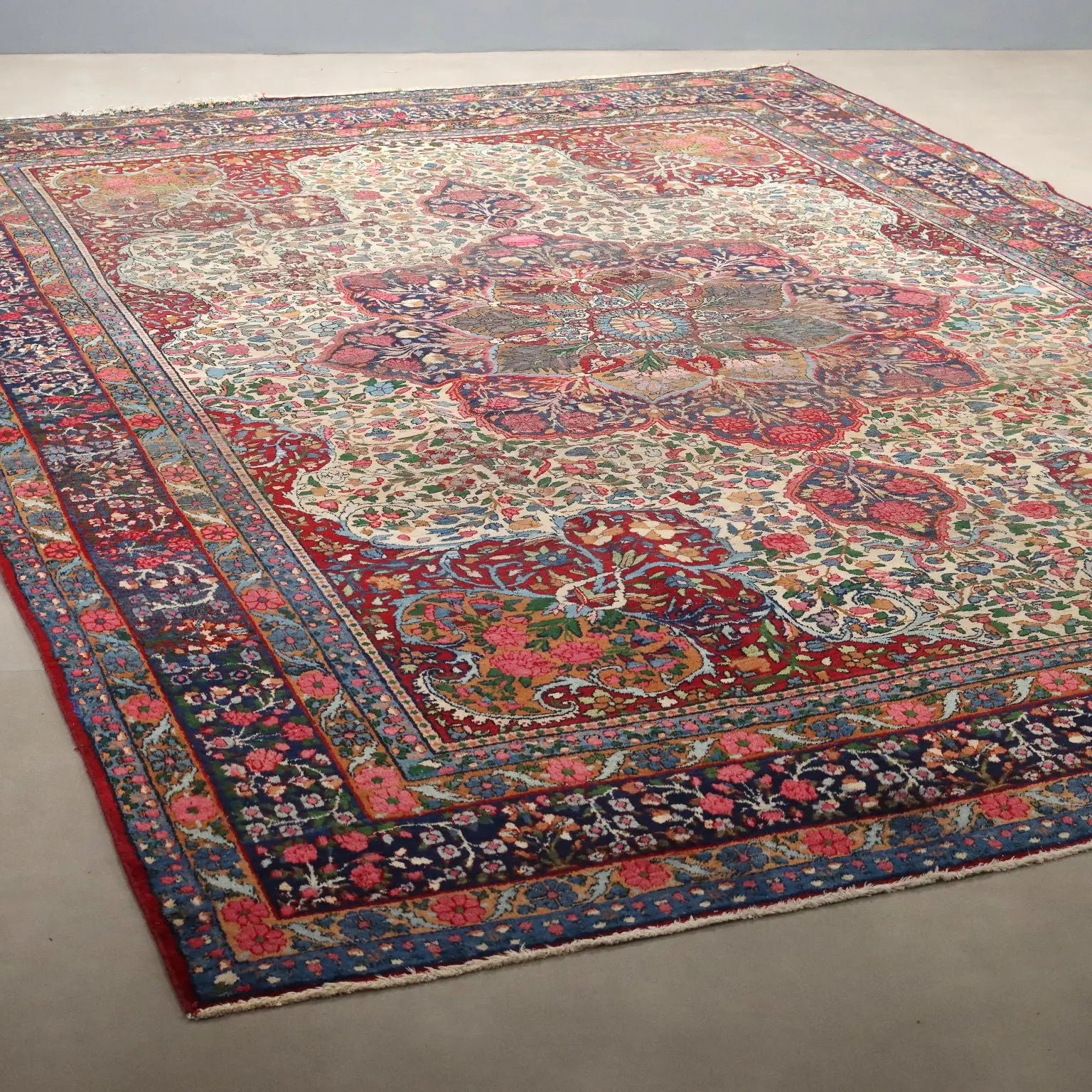 Antique Asian Carpet Cotton Wool Thin Knot 161 x 108 In