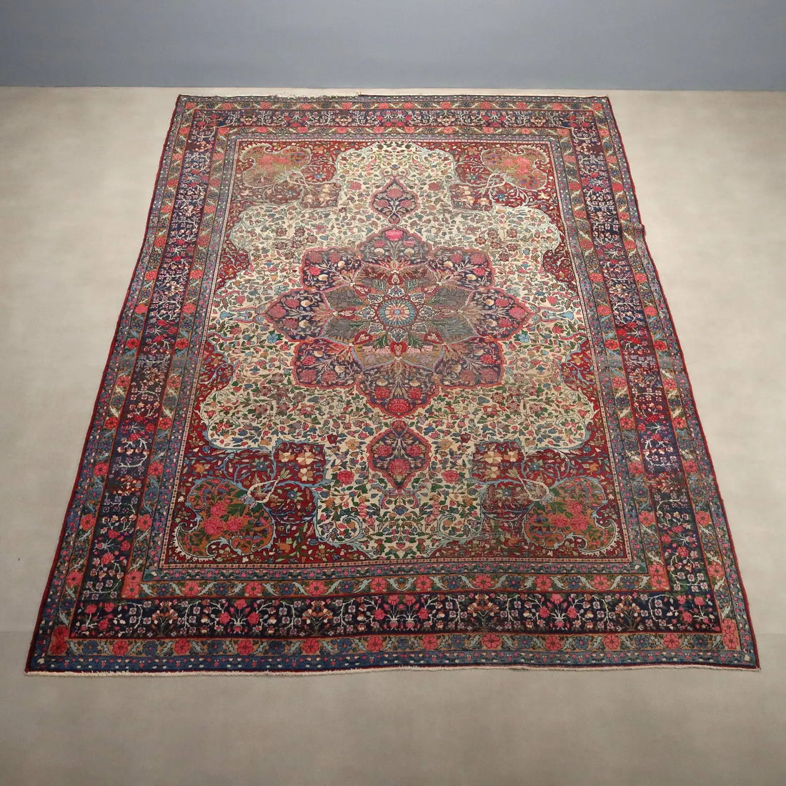 Antique Asian Carpet Cotton Wool Thin Knot 161 x 108 In