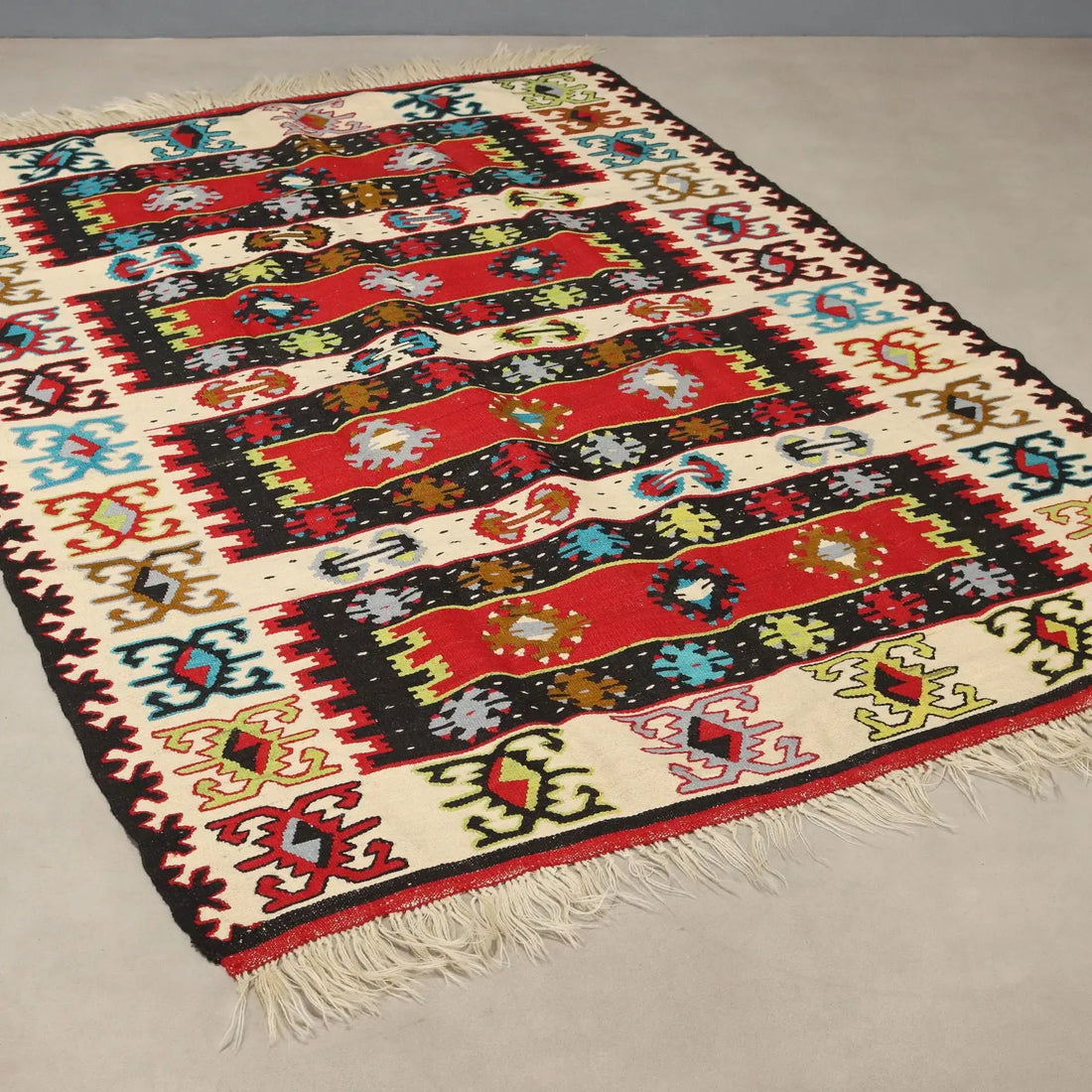 Antique Kilim Carpet Wool Thin Knot Handmade 75 x 55 In