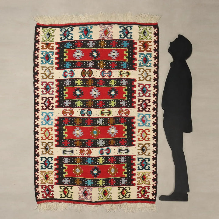 Antique Kilim Carpet Wool Thin Knot Handmade 75 x 55 In