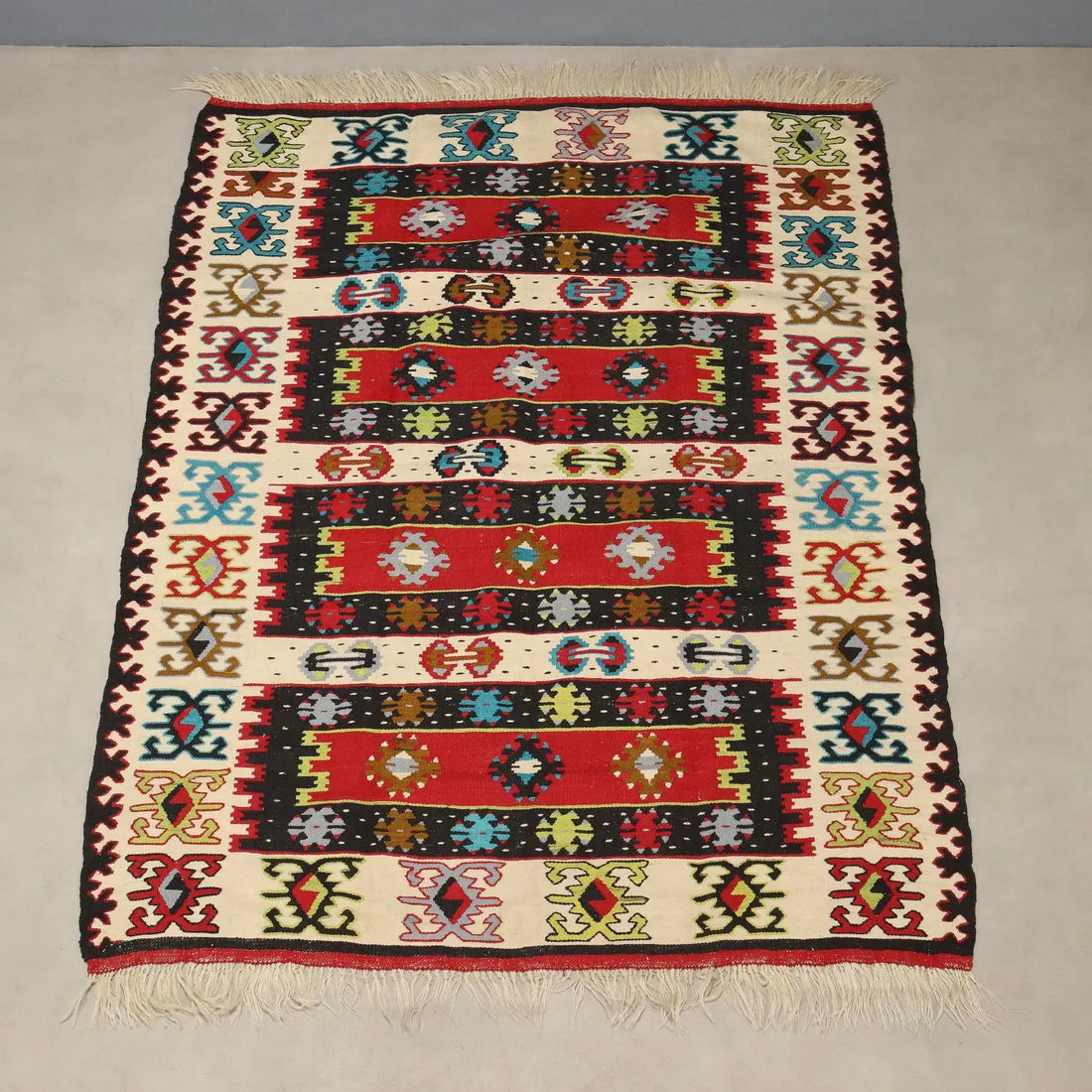Antique Kilim Carpet Wool Thin Knot Handmade 75 x 55 In