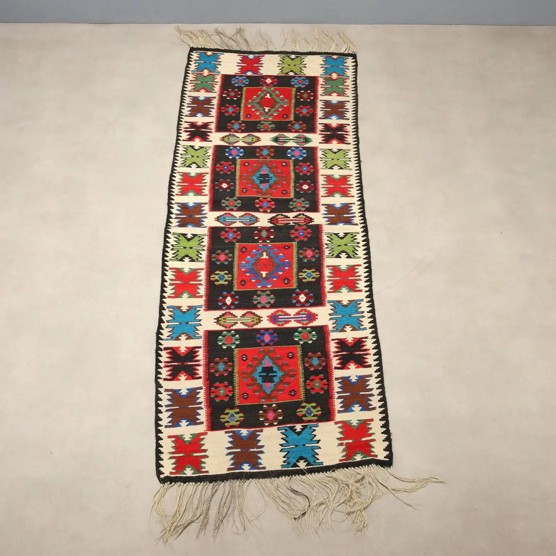 Antique Kilim Carpet Wool Thin Knot Handmade 90 x 35 In