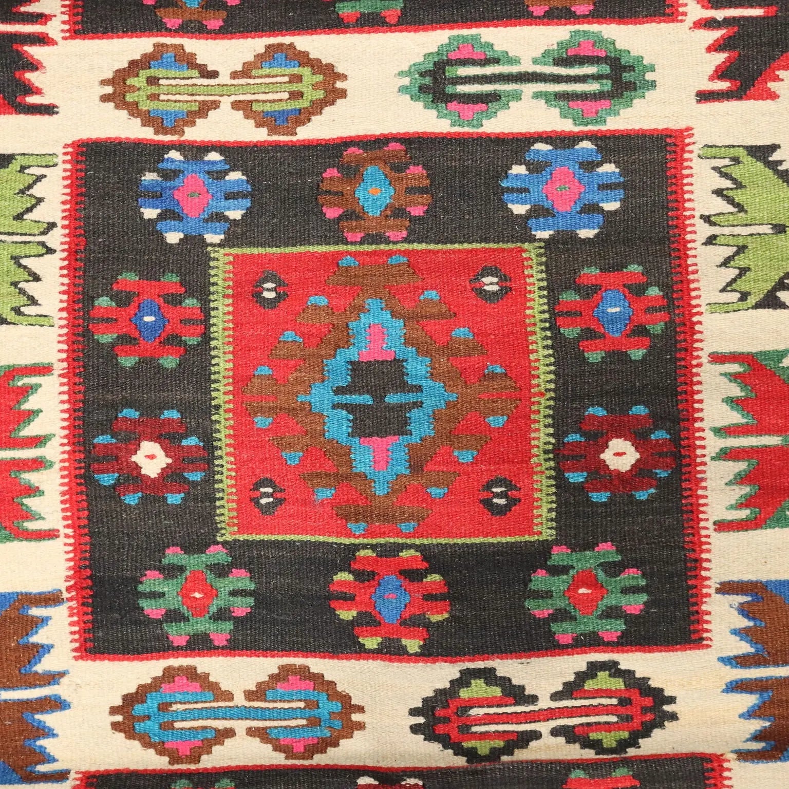 Antique Kilim Carpet Wool Thin Knot Handmade 90 x 35 In